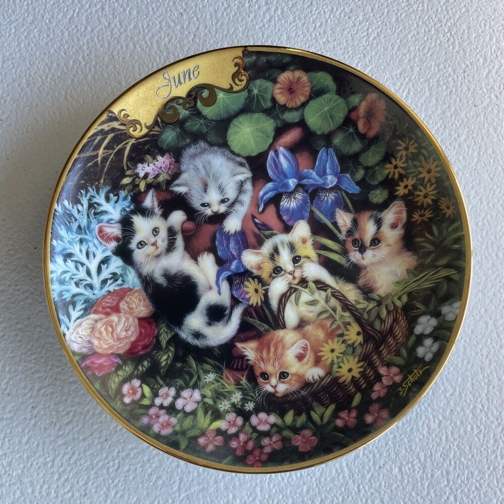 June In The Flower Bed Plate Cat Kitten By Jurgen Scholz Timeless Tails 1999